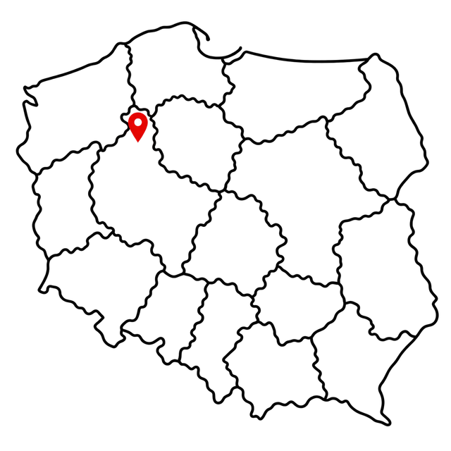 Mapa Polski z zaznaczonym oddziałem b.center w Pile